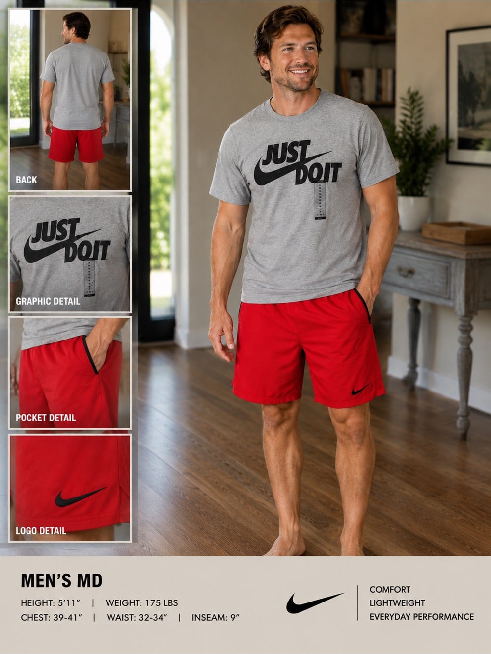 Nike Men’s Red Athletic Shorts Like new  with gray shirt new with tags
